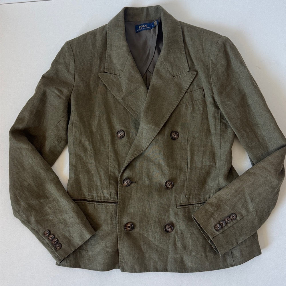 Polo Ralph Lauren Khaki Double-Breasted Linen Blazer